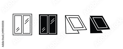 Architectural window icon set. roof window glass frame ventilation icon vector. Interior design, home system , building symbol. Vector Illustration.