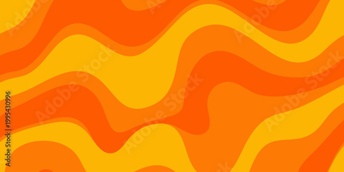 Vibrant orange and yellow wavy pattern fills the entire background