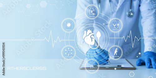 Foto Doctor examining atherosclerosis symptoms and treatment options with digital med