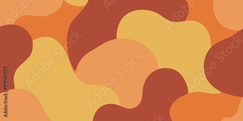 Vibrant abstract shapes in orange, yellow, and brown hues create a dynamic graphic illustration.