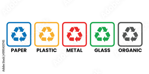 Recycling Symbols: A vibrant array of recycling symbols, each with a distinct color and material designation. Capturing the essence of sustainability. 