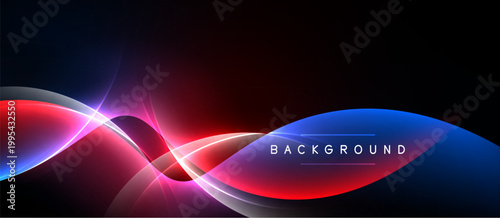 Abstract design features vibrant red, blue light curves. Dark background enhances glowing effect, creating dynamic visual. Text reads background.