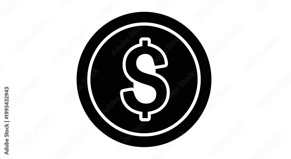Fototapeta premium A black and white vector graphic of a dollar sign in a circle, representing finance and currency.
