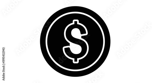 A black and white vector graphic of a dollar sign in a circle, representing finance and currency.