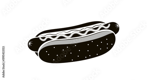 A minimalist vector illustration of a hot dog with condiments on a white background