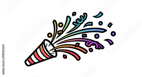 Colorful Party Popper Exploding With Confetti and Streamers
