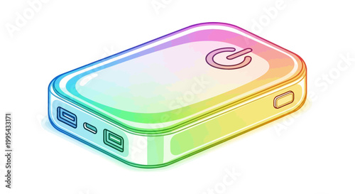 Colorful Power Bank with Power Button and USB Ports, Portable Charger Illustration