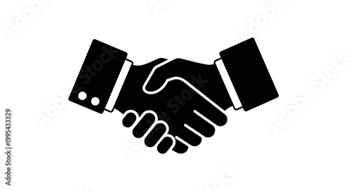 A minimalist vector graphic of two hands shaking in a business agreement