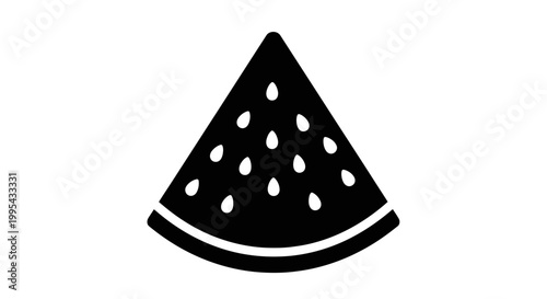 A black and white vector graphic illustration of a slice of watermelon