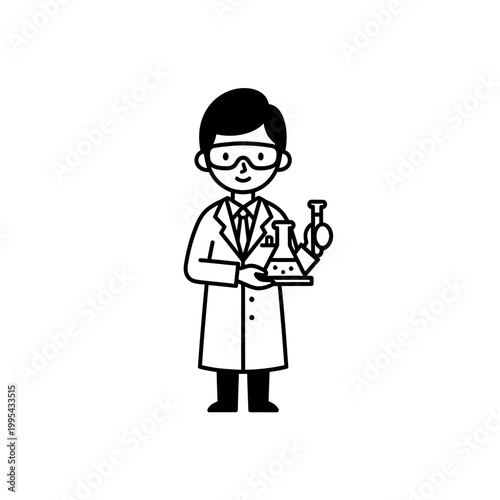 Minimalist Line Art Vector Illustration of a Male Scientist in Lab Coat