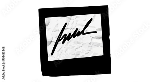 A minimalist vector graphic illustration of a signature on a crumpled paper note