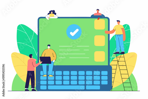 Tiny People Characters at Huge Laptop