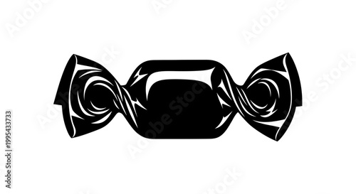 A black and white vector graphic illustration of a wrapped candy