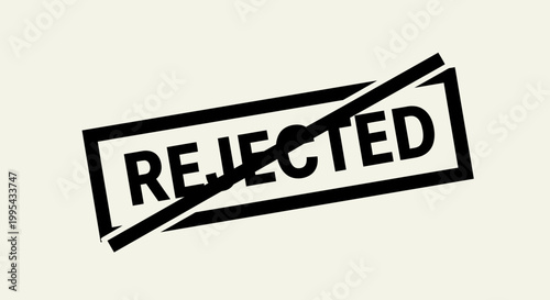 A black and white vector graphic of a rejected stamp with a diagonal line