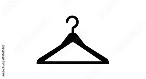 A minimalist black silhouette of a clothing hanger on a white background