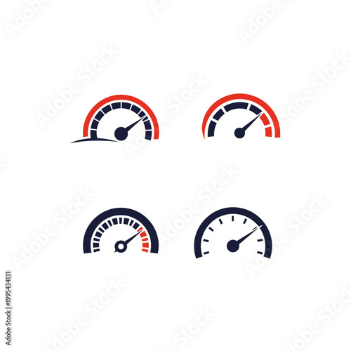 Speedometer and tachometer vector icons for speed measurement