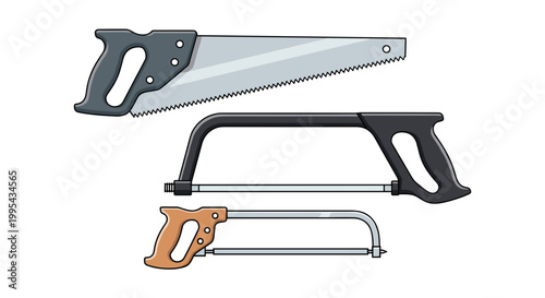 A Collection of Hand Saws for Various Cutting Tasks, Including a Hand Saw, Hacksaw, and Coping Saw