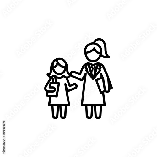 Teacher and student line art vector illustration