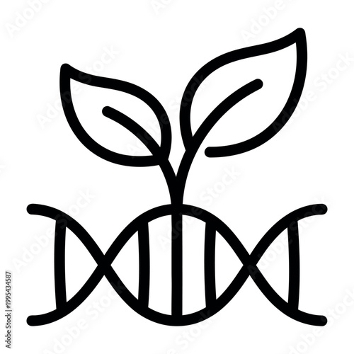 Genetic Engineering Plant Icon Vector Illustration of Sprout Growing from DNA Helix for Biotechnology and Agriculture Science Concepts