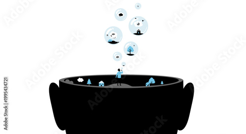 Imagination Unleashed: Miniature Worlds Floating from a Creative Mind