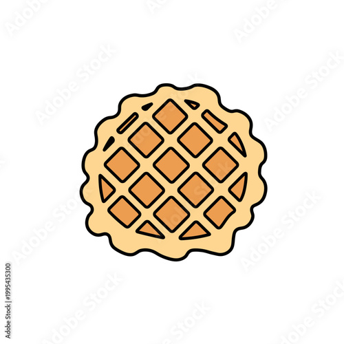 Round belgian waffle illustration with simple grid pattern