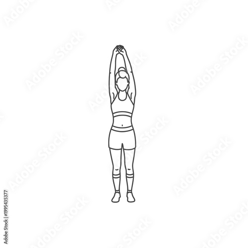 Minimalist line art illustration of a woman stretching arms overhead