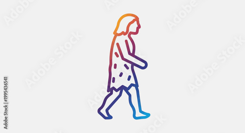 Caveman walking, prehistoric human evolution, colorful gradient outline