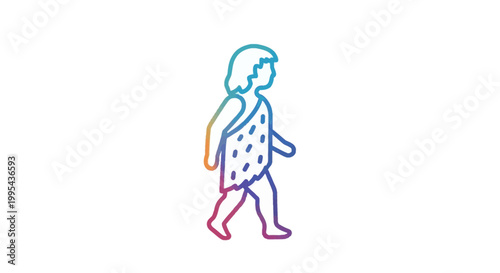 Caveman walking, prehistoric human, ancient man, evolution, colorful outline