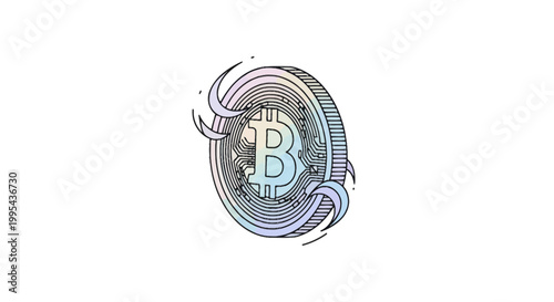 Holographic digital currency coin illustration with circuit patterns