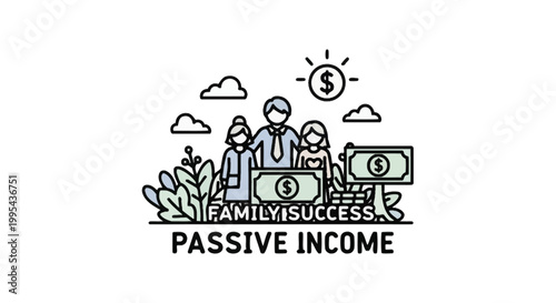 Family Financial Success and Passive Income Concept Illustration