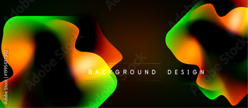 Abstract fluid shapes, vibrant colors blend. Dark background emphasizes flowing forms, modern design element.