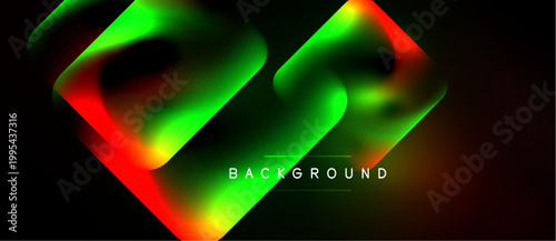 Abstract fluid shapes, vibrant colors blend. Dynamic composition, dark background enhances visual impact. Modern design element.