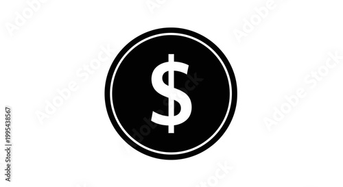 A black and white vector graphic of a dollar sign in a circle, symbolizing finance and currency.