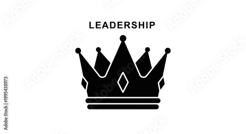 A black crown icon with the word leadership above it on a white background