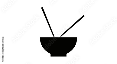 A minimalist vector graphic of a bowl with chopsticks on a white background