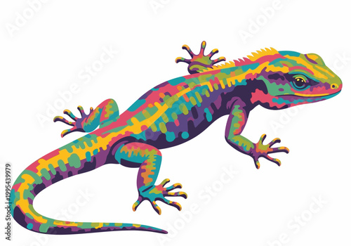 Vibrant Colorful Gecko Lizard Illustration with Psychedelic Hues.