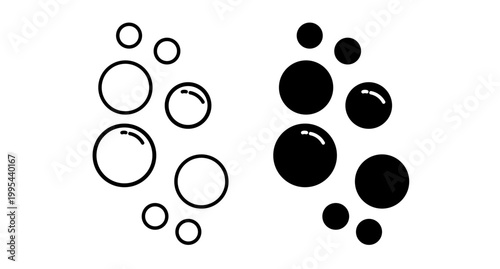 Minimalist Water and Soap Bubble Vector Icons - Outline and Solid Set