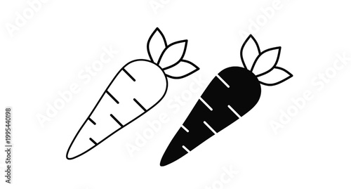 Simple carrot icon set with outline and solid styles isolated on light background
