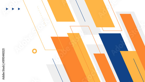 Vibrant white backdrop featuring bold orange and navy blue diagonal rectangular shapes for creative advertising and branding