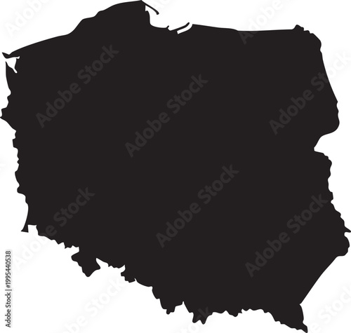 Black silhouette map of Poland simple vector outline for travel and geography concepts isolated on white background