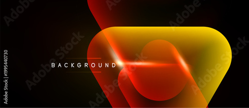 Abstract design features vibrant orange, yellow gradients. Dark background emphasizes flowing shapes, modern aesthetic. Text reads BACKGROUND.
