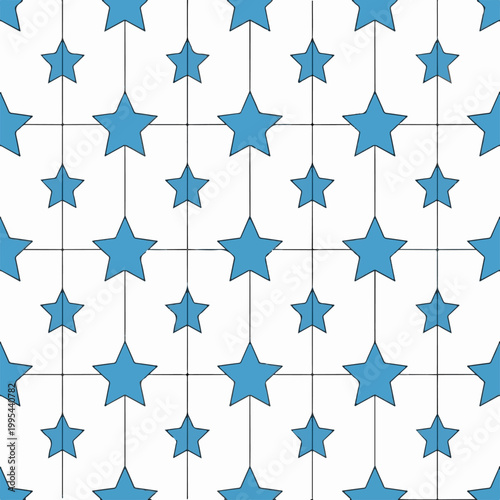 Repeating pattern design featuring many blue stars arranged in an orderly grid layout across a simple clean white background surface