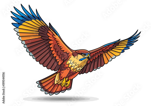Majestic Falcon in Flight with Wings Spread Wide.
