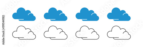 Cloud Icon Set, Weather Symbols Collection with Clouds in Different Styles, Line and Flat Design, Forecast Elements, Sky and Climate Icons, Clean Modern Vector Illustration