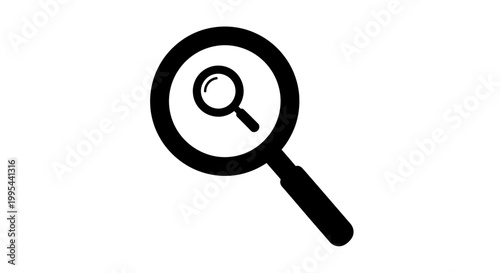 A minimalist magnifying glass icon in black silhouette on a white background
