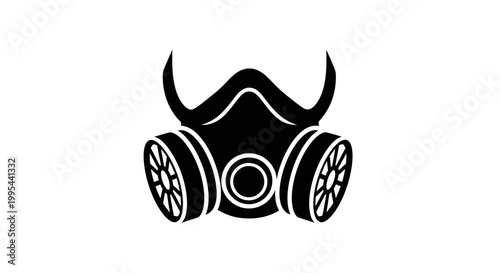 A black and white vector graphic of a gas mask icon