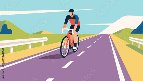 Illustration Of Cycling Activity In Open Road Vector Design Template