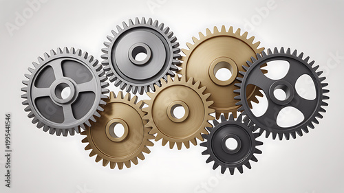 Metal gears on white background perfect for social media campaigns and vlogs