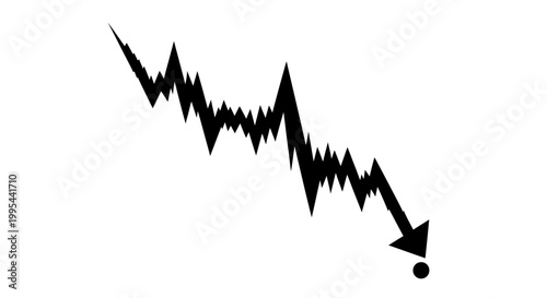 A black vector graphic illustration of a declining trend line with an arrow