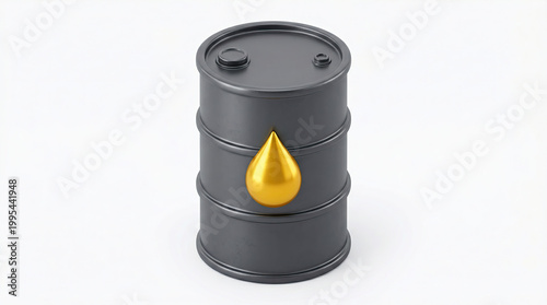 An illustration of a black oil barrel with a golden drop on its side.